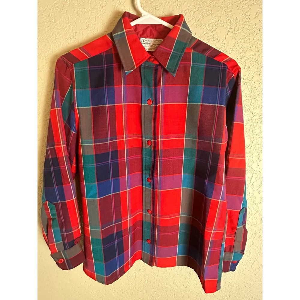 Pendleton Button Up Shirt Women Small Red Plaid Wool Vintage 40983-903
